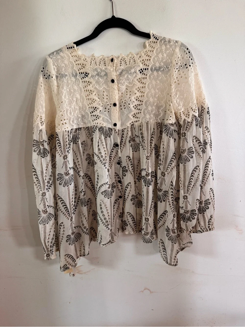 Floreal Anthro Women’s 0 Eyelet Blouse Romantic Career Battetcore Old Money Ch